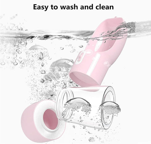 Outdoor Dog Water Bottle Dispenser, Leak Proof for Pets On The Go with Food Container, Pink