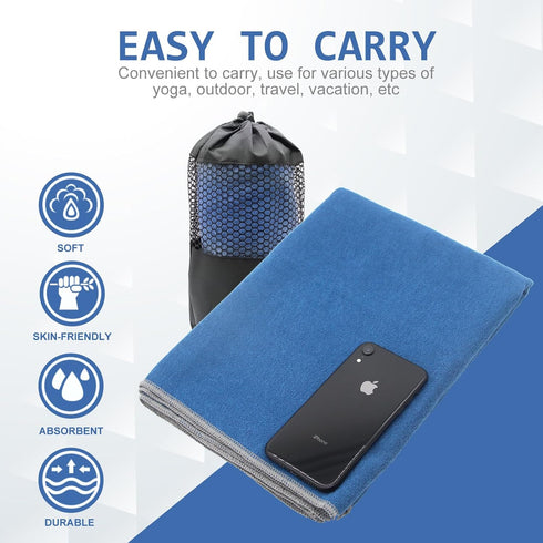 Yoga Towel, Hot Yoga Mat Towel with Grip Dots, Sweat Absorbent Non-Slip for Hot Yoga, Pilates, Workout - Steel Blue