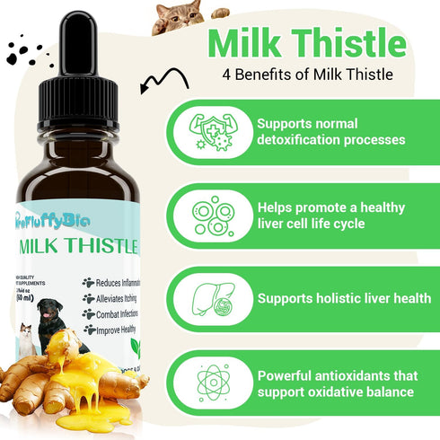 3 2 Oz Milk Thistle for Dogs - Liver & Kidney Support, Natural Detox & Hepatic Health, with Wild Alaskan Salmon Oil