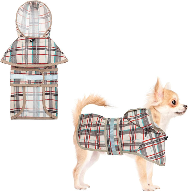 KOOLTAIL Dog Raincoat Hooded Slicker Poncho - Waterproof Rain Jacket for Small Medium Dogs with Leash Hole, Beige