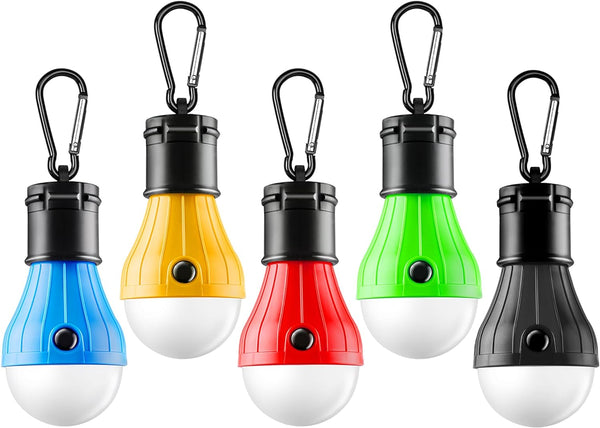 FLY2SKY 5 Packs Portable Tent Lamp, LED Camping Light Bulb with Clip Hook for Emergency, Hiking, Backpacking