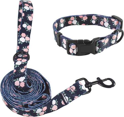 Luvable Friends Unisex Medium Pet Collar and Leash Set, Floral