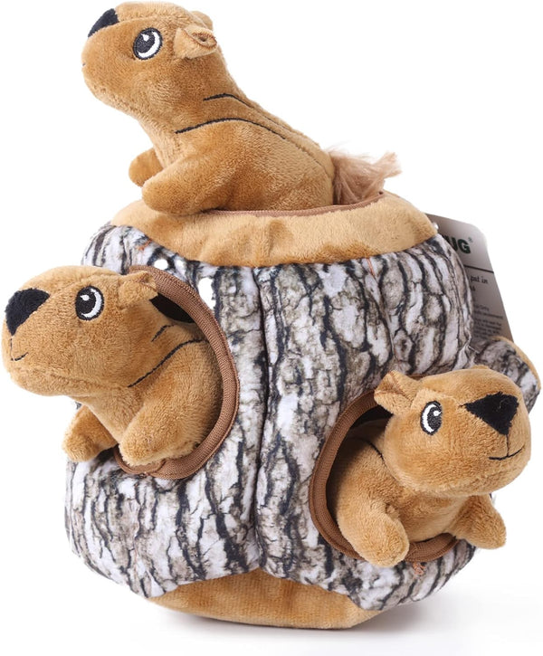 Laifug Hidden Squirrel Plush Dog Toy, Interactive Squeaky Hide and Seek Toy, Large