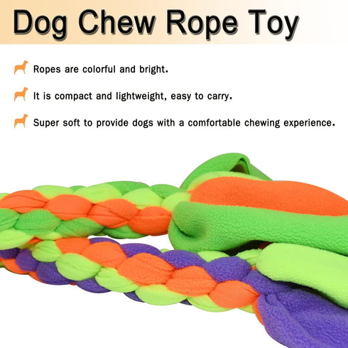 2 Pack Dog Fleece Rope Toy, Interactive Flirt Pole Replacement Toys for Tug and Chase, Chewing Rope Pet Tether