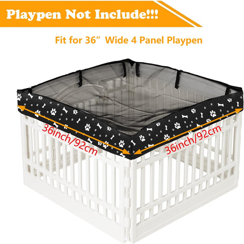Dog Playpen Mesh Top Cover for 36" Inch Pet Playpen with 4 Panels, Dog Crate Cover Pet Tent Puppy Play Pen Cover, Ideal for Indoor/Outdoor Use. Note: Playpen Not Included!!! (Black)