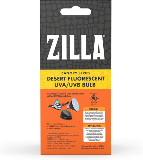 Zilla Canopy Series Fluorescent UVB/UVA Bulbs, 20 W, 3.875 IN, White, Desert
