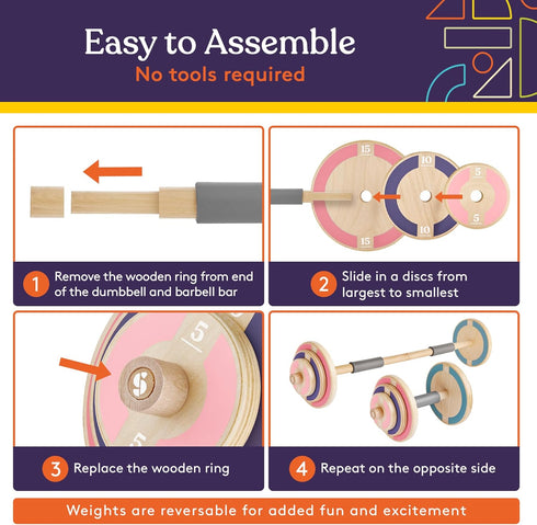 Set Set Set (Set 1 2 Special Supplies Kids Wooden Workout Play Weights - Adjustable Dumbbells and Barbell for Home Gym