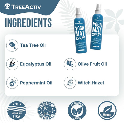 TreeActiv Yoga Mat Cleaner Spray, 4 fl oz, All Purpose Mat Spray for Gym Equipment, Tea Tree Oil, 2000 Sprays