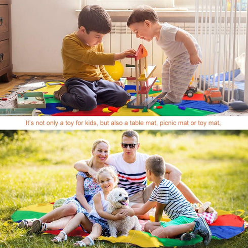 Gimilife 9ft 8 Parachute Toys for Kids, Rainbow Parachute Toy with Durable Handles, Toy Tent Game for Cooperative Play
