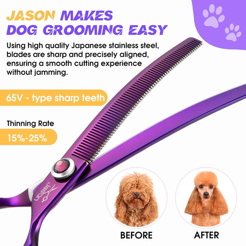 JASON 7.5" Professional Curved Thinning Shears for Dog Grooming, Japanese 440C Stainless Steel Blender Shears, 65