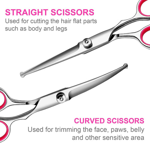 TINMARDA 6 in1 Professional Dog Grooming Scissors Kit, Dog Shears for Grooming with Safety Round Tips, Titanium Coated