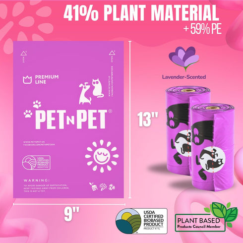 Pack 960 Count, 41% PET N PET Dog Poop Bags Scented, Value Dog Bags Refill Rolls for Doggy Poo, Cat Litter Waste, Thick