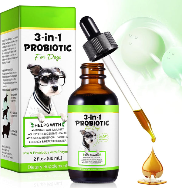 3-in-1 Dog Probiotics for Digestive Support, Liquid Probiotic Supplements for Dogs, Pet Probiotics | 2 Oz
