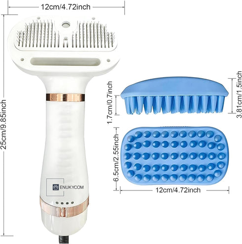 300W Quiet Pet Blow Dryer - Pet Hair Dryer for Small & Medium Dogs and Cats with Removal Comb & Silicone Bath Massage