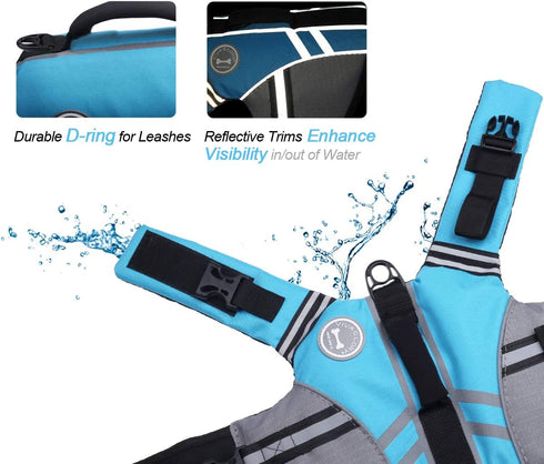 VIVAGLORY Sports Style Dog Life Vest, Life Jacket for Swimming & Boating, XS, Blue