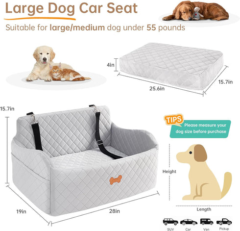KEELUXE 55 lbs 2 2 Car Seat for Large Size Dog, Booster Seat for Dogs Under or Small Dogs, Soft Car Dog Bed Filling