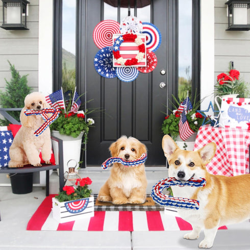 Vehomy 4th of July Dog Toys, USA Shape Chewing Toys, Cotton Rope Toys for Small Medium Dogs, Patriotic Interactive Toy