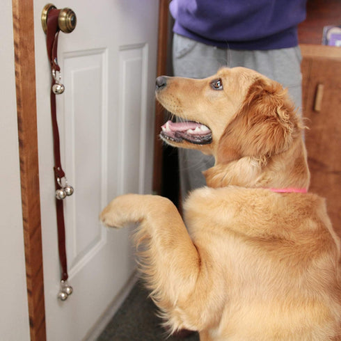 Leather Dog Doorbells for Door Knob, Adjustable Brass Potty Training Bells for Puppy to Go Outside, Easy Dog Door Bell