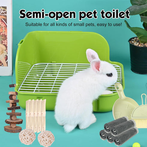 RUBYHOME Rabbit Litter Box Toilet, Plastic Square Cage Box for Small Animals, 11.4 Inches (Green)