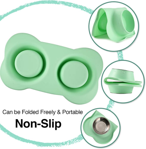 Dog Bowls 2 Stainless Steel Bowl for Pet Water and Food Feeder with Non Spill Skid Resistant Silicone Mat for Pets Puppy Small Medium Cats Dogs