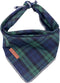 Unique Style Paws Dog Christmas Bandanas - 1PC Washable Cotton Triangle Green Plaid Scarfs for Dogs and Cats