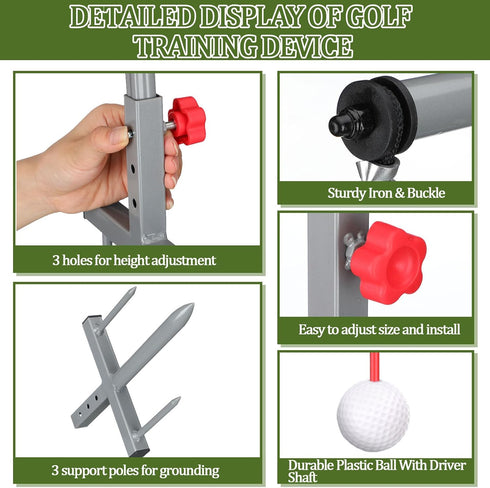 Poen Golf Swing Trainer - 1 Set Training Iron Practice Swing Groover with 3 Height Indoor Golf Simulator Accessories