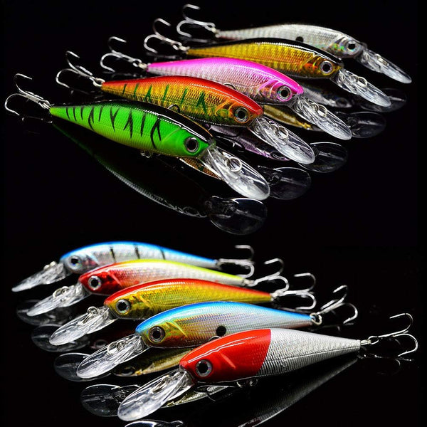 OriGlam 10 Pack Fishing Lures - Hard Baits, Minnow Crankbait & Swimbait Kit for Freshwater & Saltwater