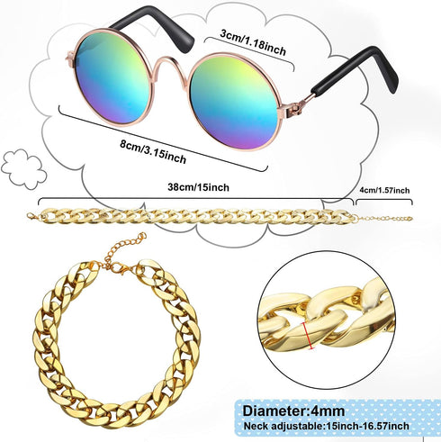 7 Pieces Dog Costume Set with Adjustable Gold Pet Chain and Funny Cute Sunglasses for Small Dogs