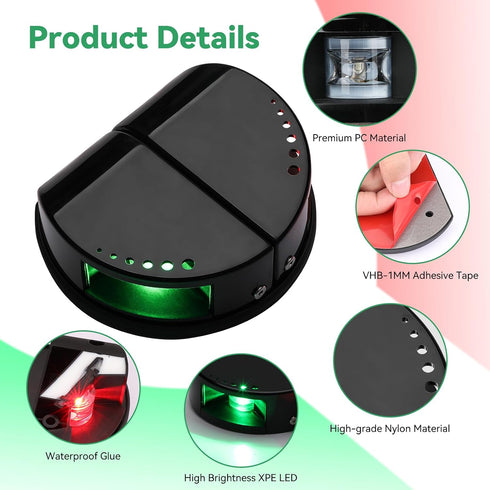 LED,2-in-1 12V IP67 Boat Navigation Light Split & Integrated Marine Nav lights, Red & Green Night Fishing Deck Lights