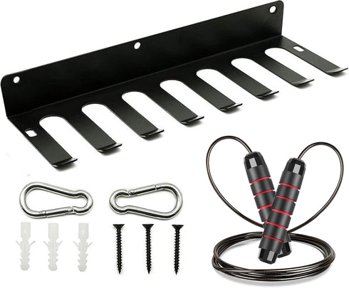 Heavy-Duty Gym Storage Rack + Jump Rope, Wall Mount Organizer for Weights & Gym Equipment