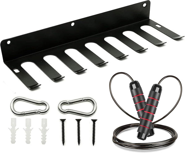 Heavy-Duty Gym Storage Rack + Jump Rope, Wall Mount Organizer for Weights & Gym Equipment