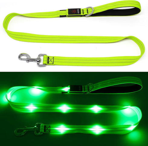 4 Ft LED Dog Leash, Waterproof Rechargeable Light Up Leash for Night Walking, Nylon Reflective with Padded Handle