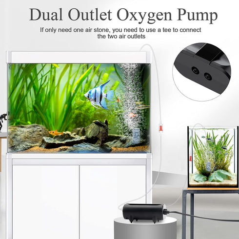 AQQA 3.5W Aquarium Air Pump, Dual Outlet Oxygen Pump with 2 Air Stone, Adjustable Air Valve for 160 Gallon Fish Tank