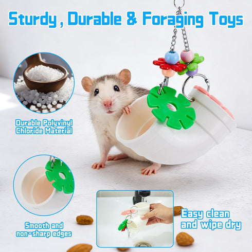 AOWPFVV Rat Enrichment Toys, Rat Foraging Toy for Various Treats, Slow Feeder Hanging Fancy Mice Cage Accessories