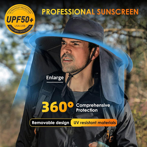 Fishing Hat for Men & Women, Outdoor UV Waterproof Wide Brim Bucket Hat, UPF50+ Sun Hat with Neck Flap