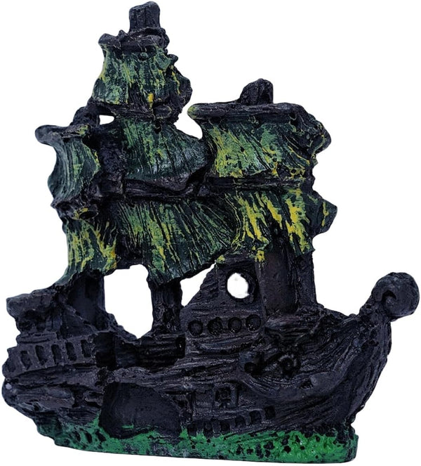 Aquarium Decorations - Small Sailboat Pirate Ship Glass Fish Tank Ornament, Freshwater Saltwater Decor