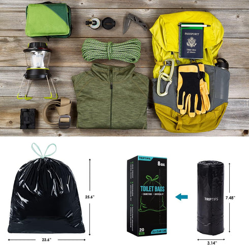 TRIPTIPS Portable Toilet Bags - Drawstring 8 Gallon Camping Toilet Bags, Leak-Proof Toilet Liners for Camping, Hiking,