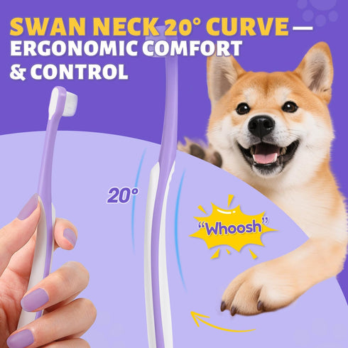 0.39" Tiny Dog Toothbrush for Small Dogs - Mini Brush Head, Curved Handle, Soft Bristles, Dual Rubber Back, Gentle