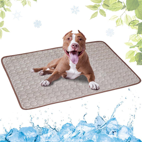 Dog Cooling Mat Washable, Portable Summer Cooling Pad, Ice Silk Self-Cooling Mat for Dog, 21x27in (Coffee)