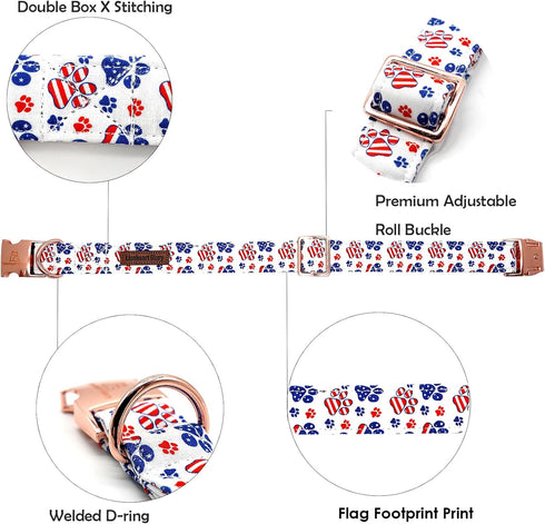 Lionheart Glory American Flag Dog Collar, Heavy Duty Adjustable Patriotic Dog Collar for Small Dogs, Independence Day