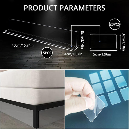 Under Couch Blocker with Adhesive Stickers, 15.7" L x 3.1" H Under Bed Blocker for Pets Cat Dog, Adjustable Clear Under Sofa Blocker, Furniture Couch Gap Blocker Bumper (5 Pack)