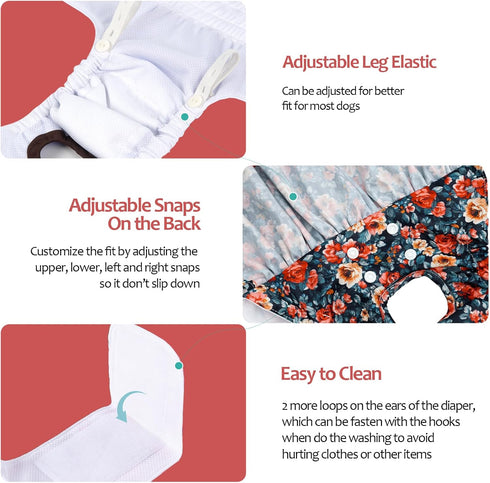 3 Pack QBD21XL CuteBone Female Dog Diapers with Skirts Reusable Puppy Dresses Pants for Heat Cycle Period