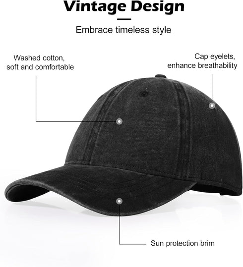 XXL Hats for Men, Low Profile Baseball Cap for Women, Oversized Washed Plain Denim Hat