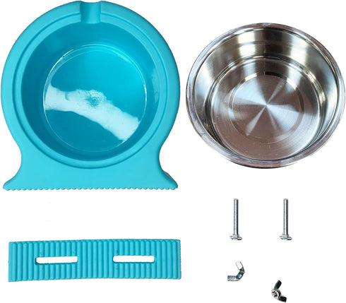 Kathson 2 Pack Crate Dog Bowl, Removable Stainless Steel Water Food Bowl for Hanging Pet Cage, Rabbit, Cat, Puppy