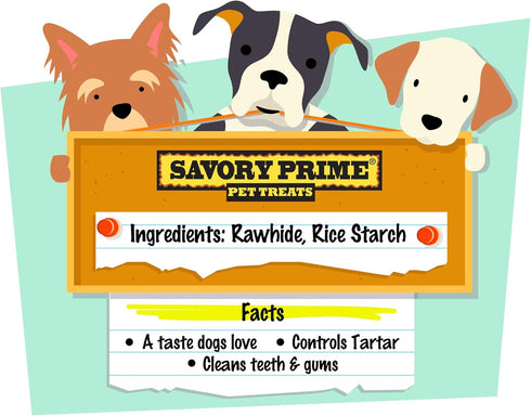 Savory Prime Rawhide 100% Beef Hide Natural Twist Sticks, 5 Inches for Dogs