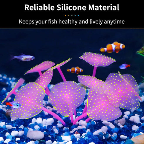 Uniclife Silicone Coral Plant Decorations, Glowing Artificial Ornament for Fish Tank, Yellow Ball Shape
