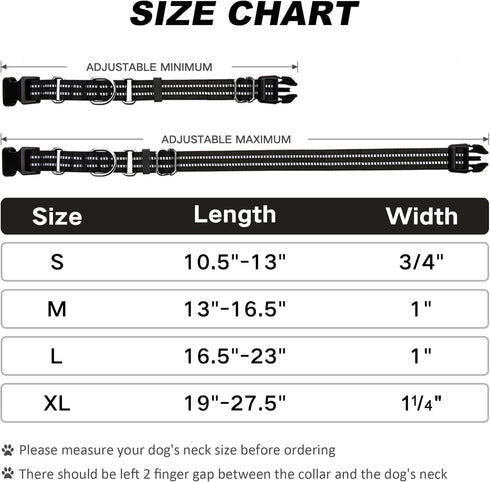 Martingale Dog Collar, Adjustable Nylon Reflective Collar with Quick Release Buckle, Black, Extra Large
