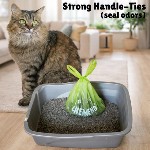 (500 (500 Cat Litter Waste Bags Biodegradable ct., Green) Bulk Dog Poop Bags with Easy Tie Handles Earth-Friendly