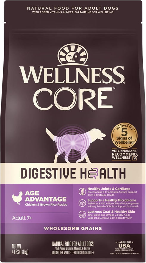 Wellness CORE Digestive Health Dry Senior Food with Wholesome Grains, 4 Pound Bag, Made in USA with Real Chicken