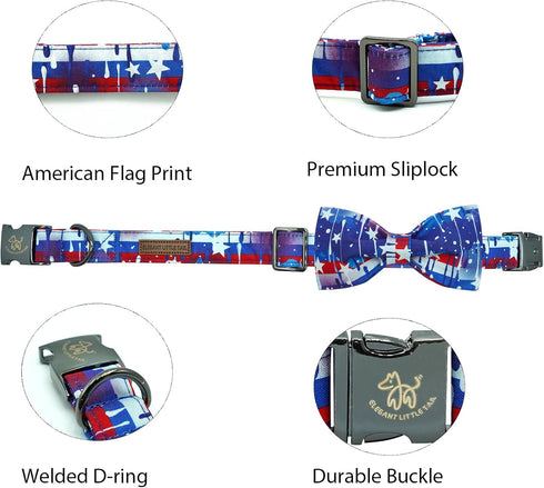 Elegant little tail Independence Day Dog Collar, Holiday Pet Collar with Bow, Adjustable for Small Dogs